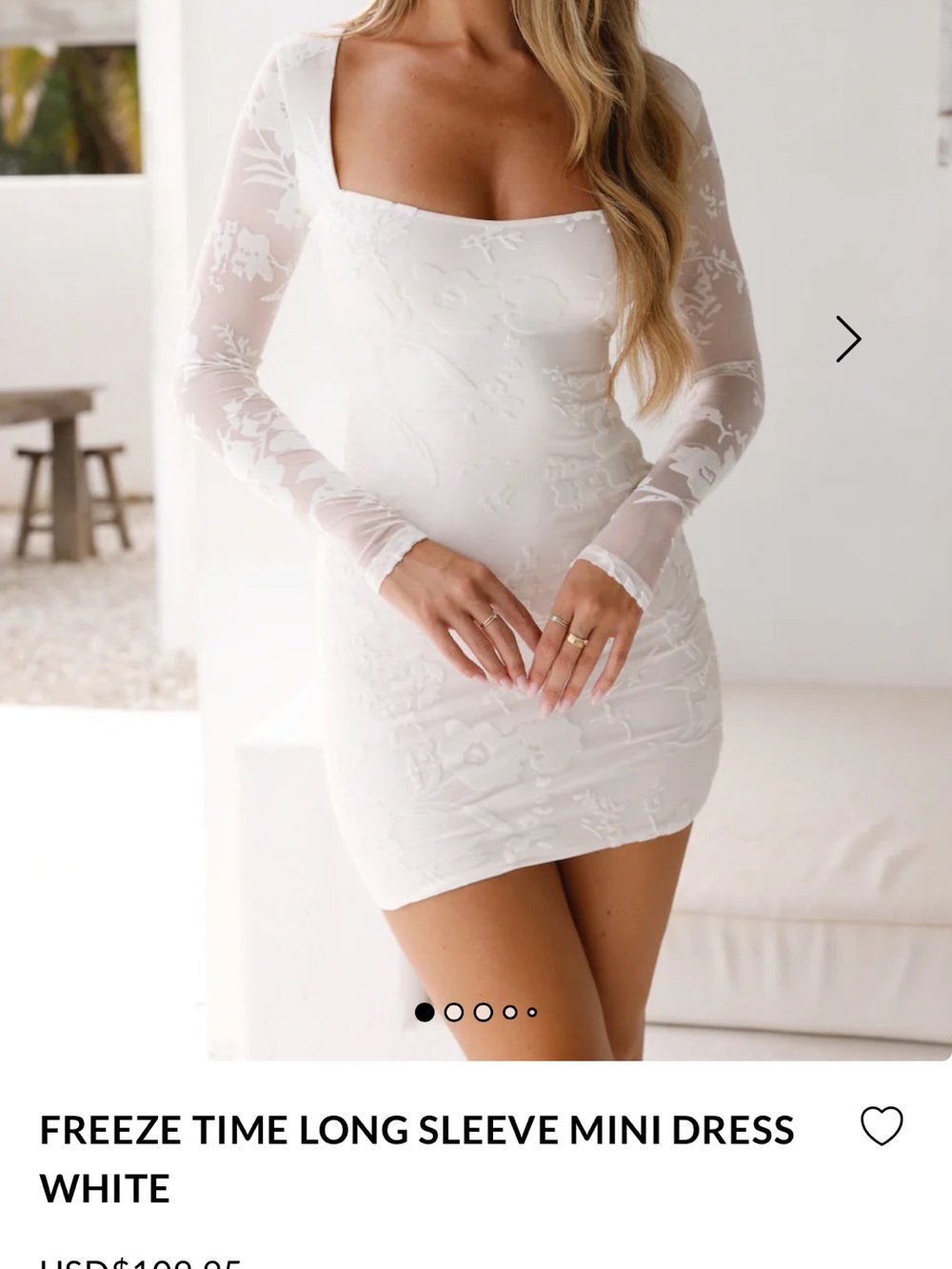Hello Molly White Long Sleeve Mini Dress